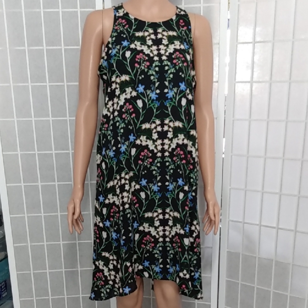Belle Vere Sleeveless Chiffon Black Floral Midi Dress -‎ Women's 8 - High-low